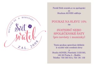 Slevový poukaz na svatební nebo společenské šaty od Studia Agnes