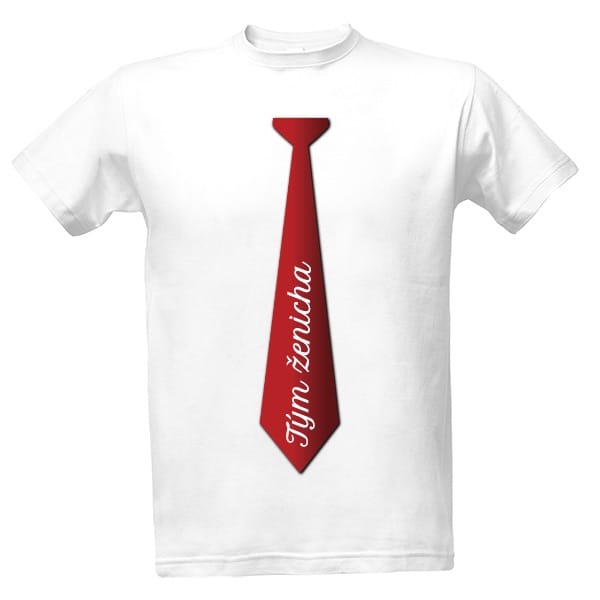 Svatební tričko bílé tým ženicha s červenou kravatou