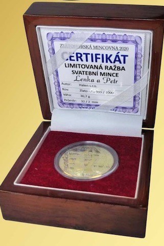 Svatební mince certifikát pravosti