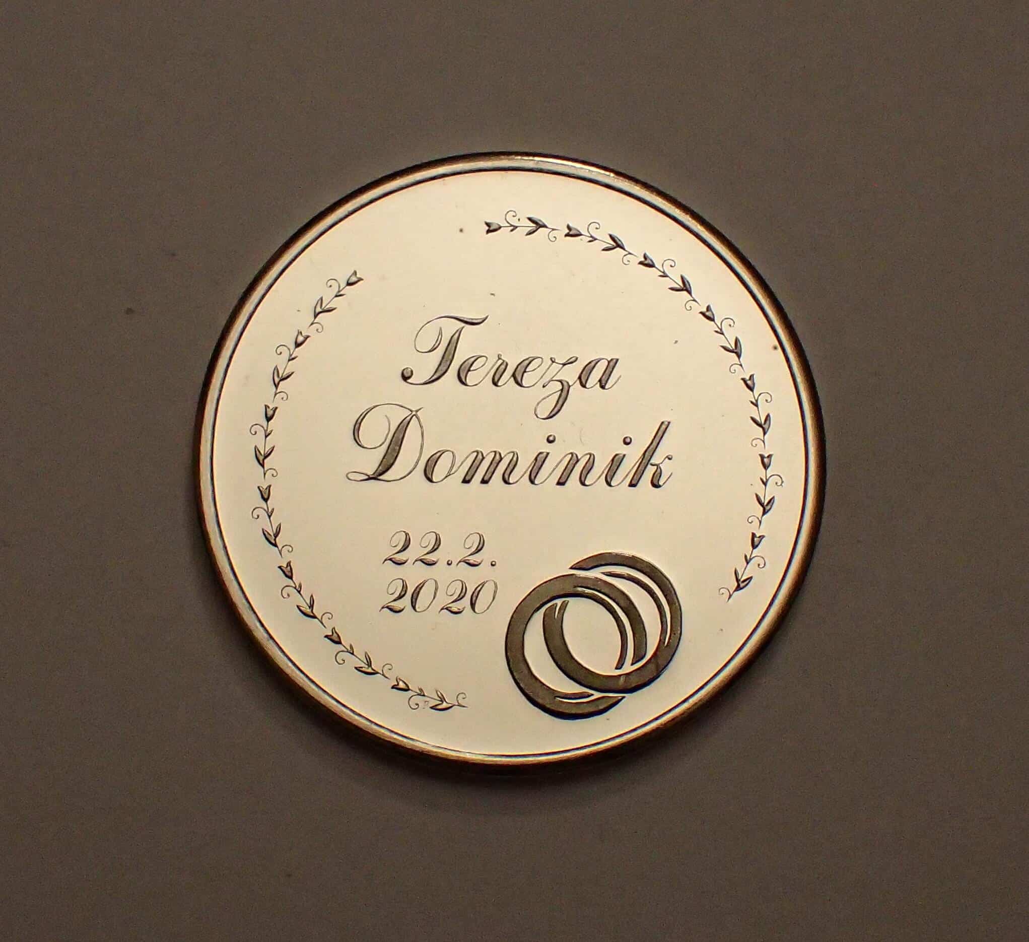 Svatební mince Tereza a Dominik 22.2.2020, přední strana